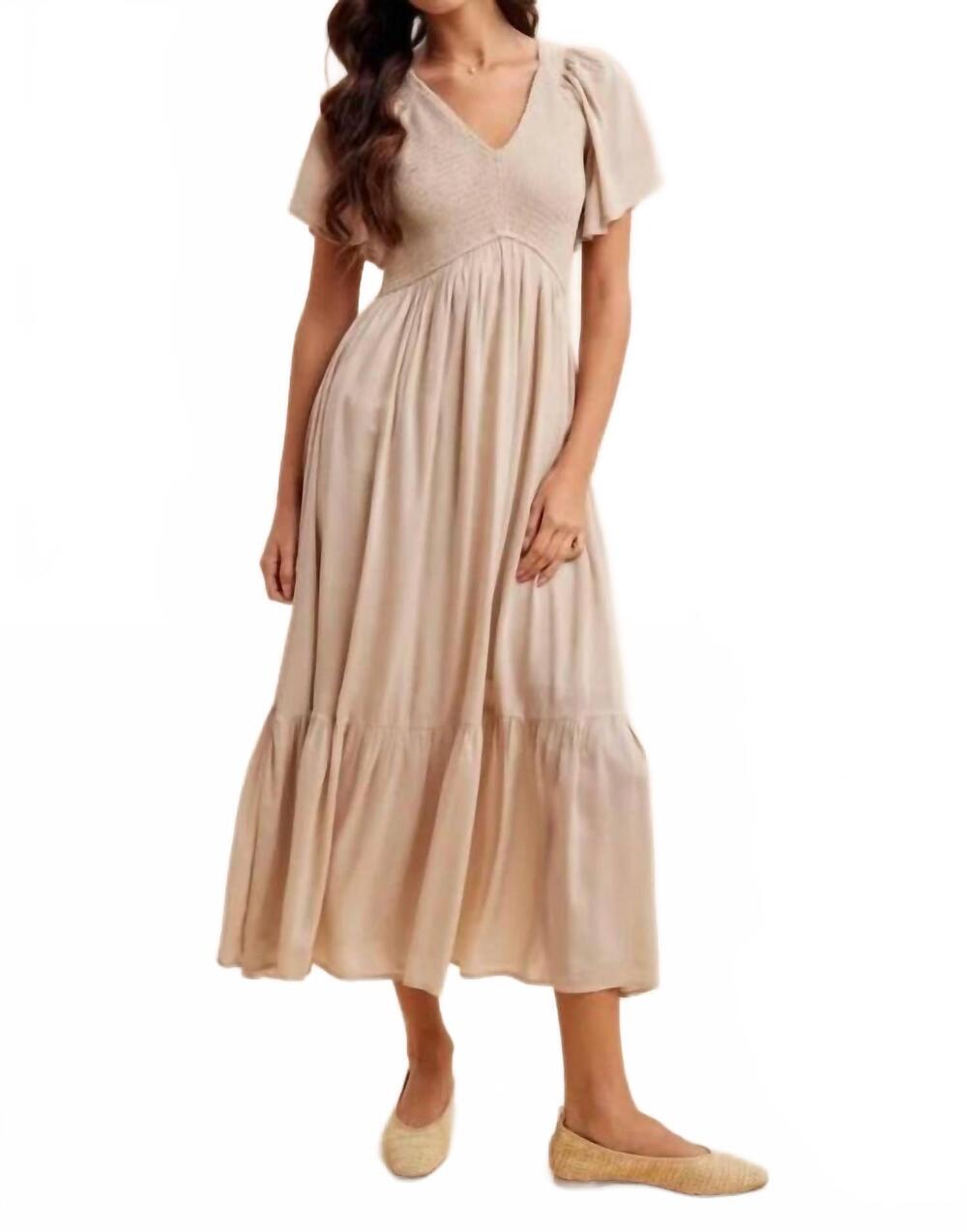 NEW IN-LOOM modal smocked dress in cashew